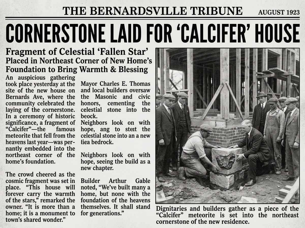 The meteorite cornerstone set into the foundation of Calcifer House