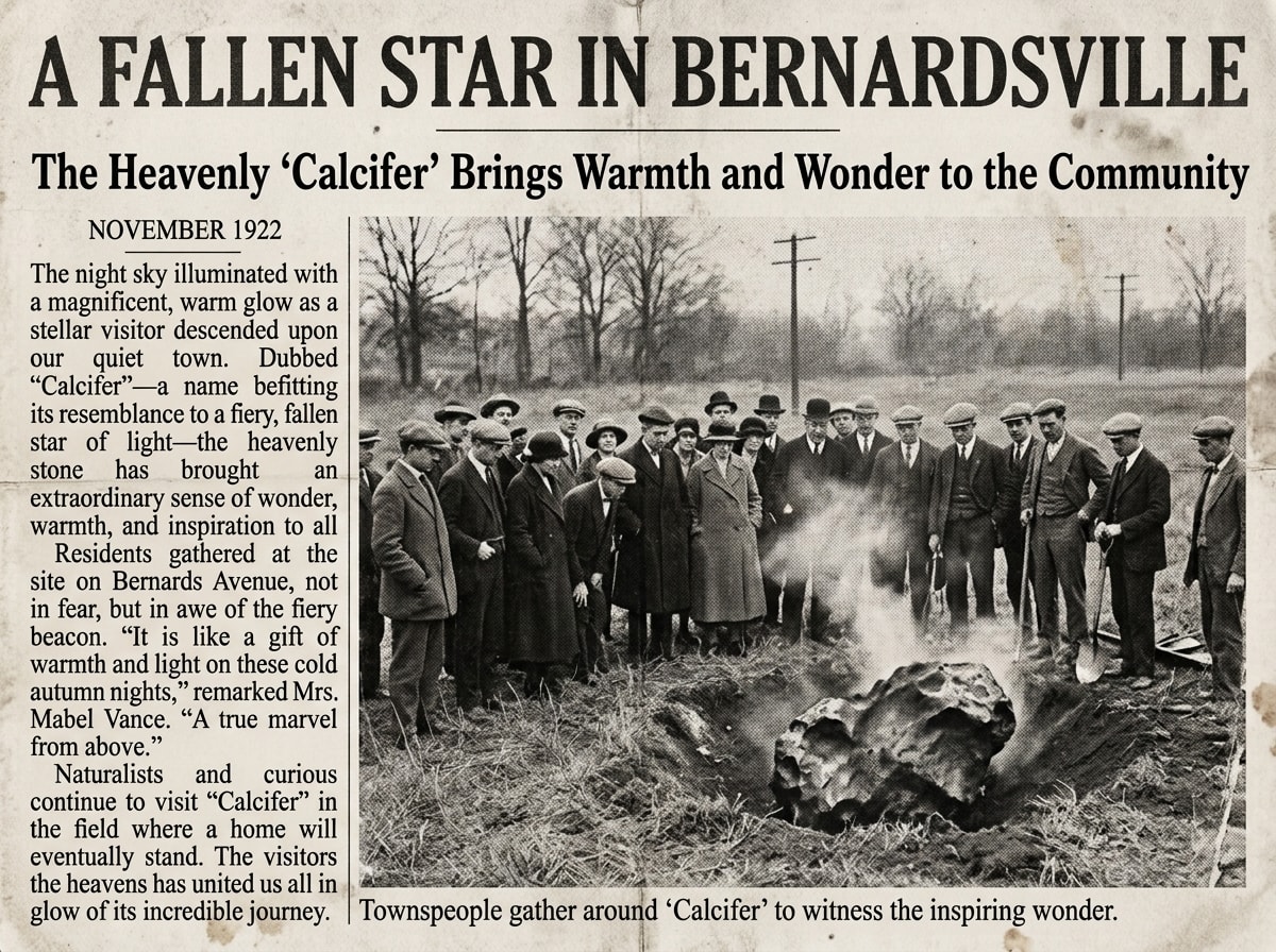 Newspaper article about the Calcifer meteorite, Bernardsville, 1922